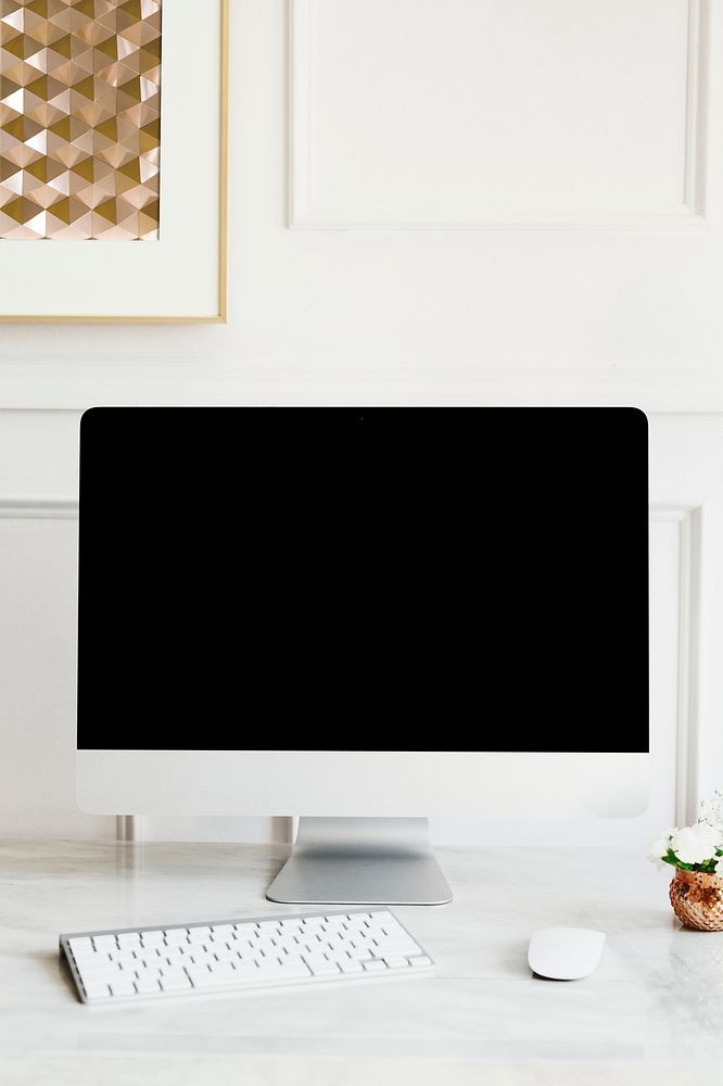 Computer screen in a minimal design office