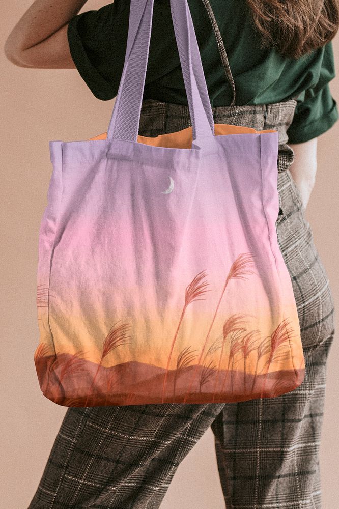Woman with colorful gradient tote bag