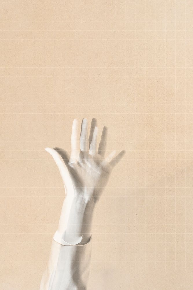 White arm raising on beige grid remix background