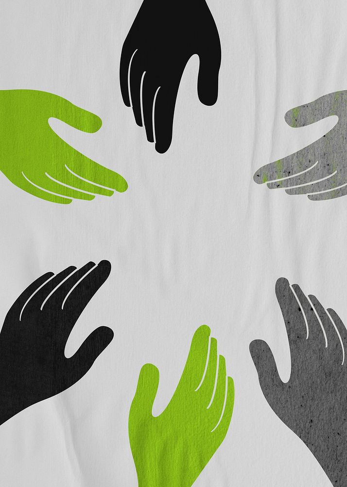 Black and green diverse united hands illustrations background