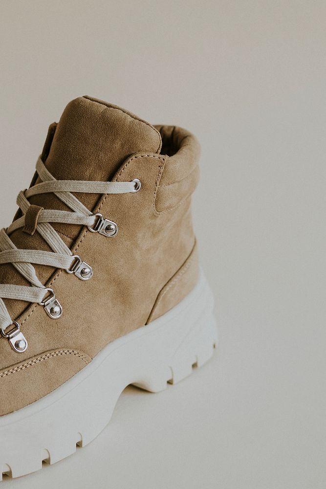 Beige suede platform hiking boots
