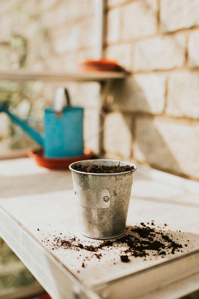 Metallic flower pot preparing to be put the plant in