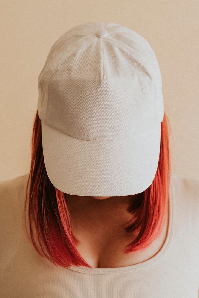 Cool pink hair woman wearing a white cap mockup