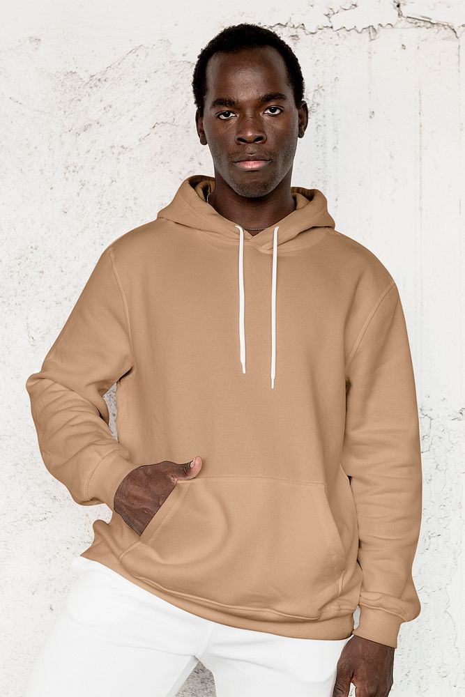 Stylish brown hoodie mockup psd streetwear men&rsquo;s apparel fashion