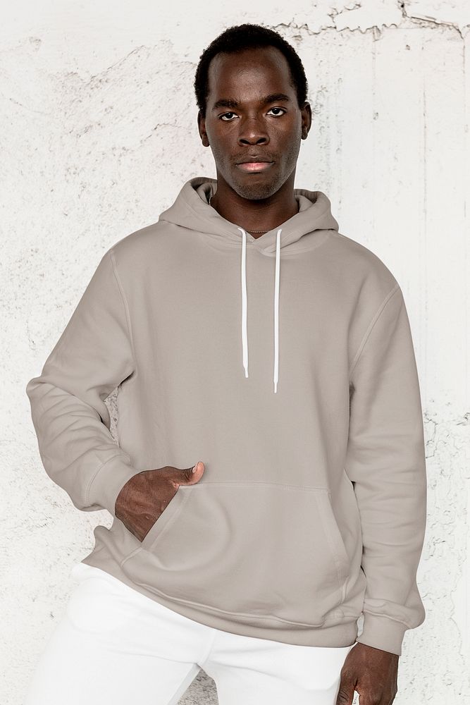 Stylish gray hoodie mockup psd streetwear men&rsquo;s apparel fashion