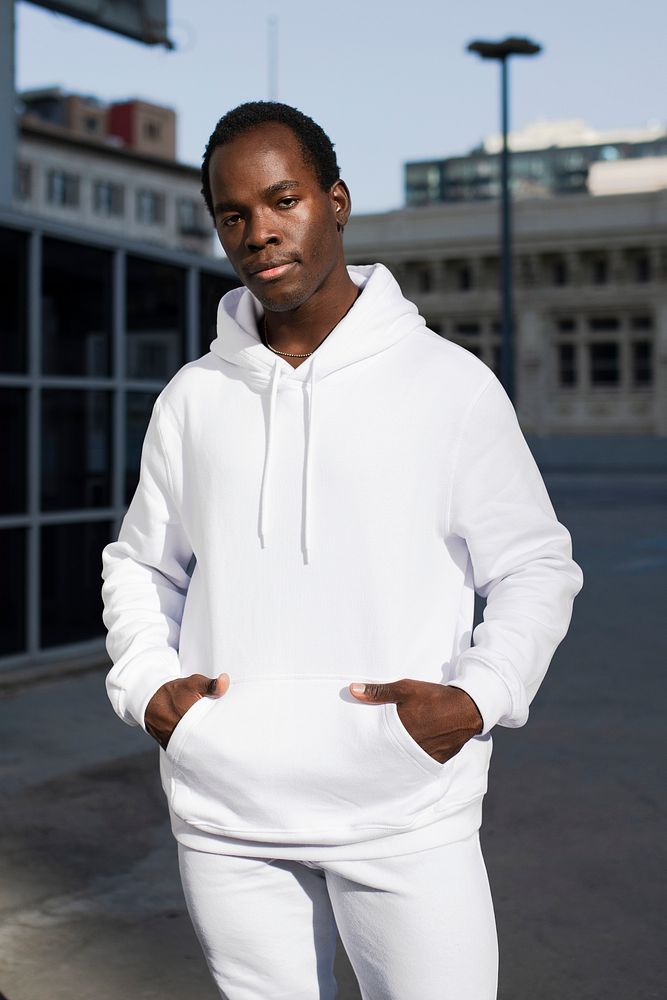 Man in white hoodie sporty menswear