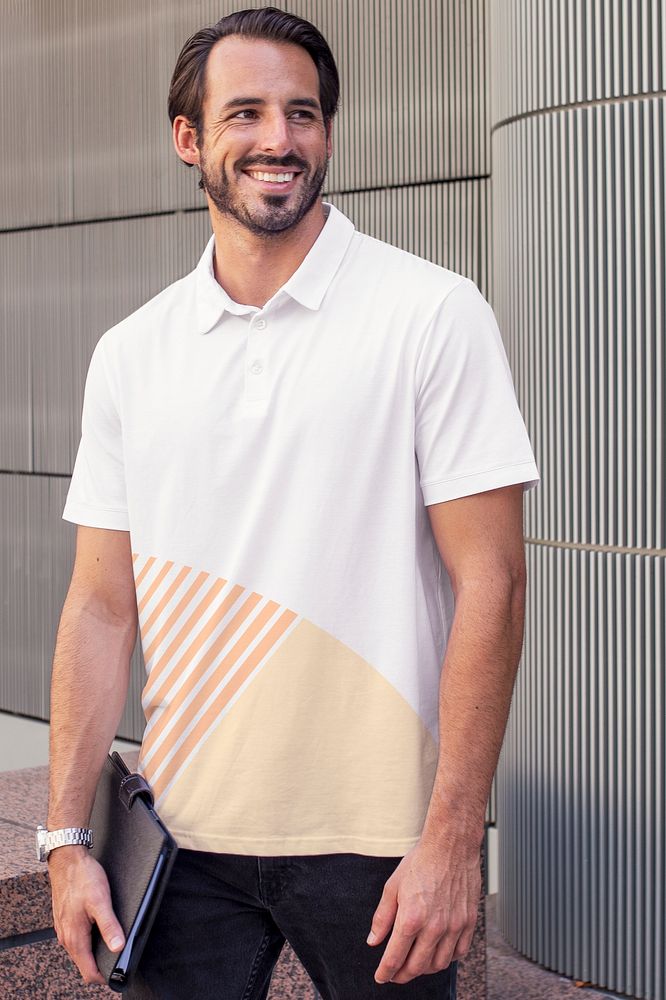 Men's polo shirt mockup psd in white aesthetic design casual attire
