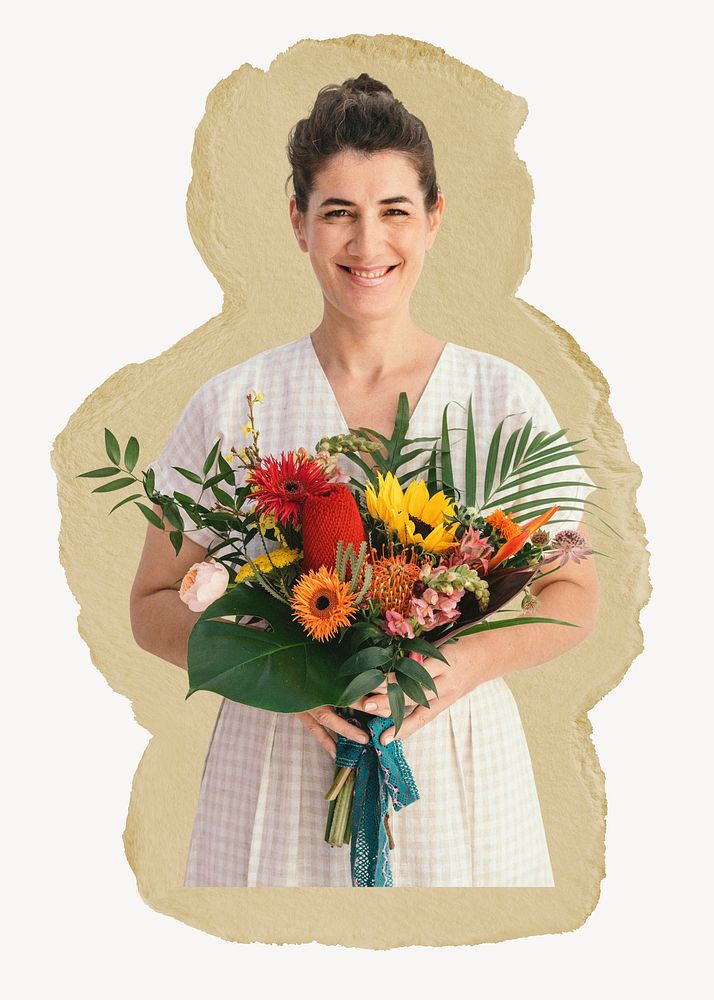 Happy florist, ripped paper collage element