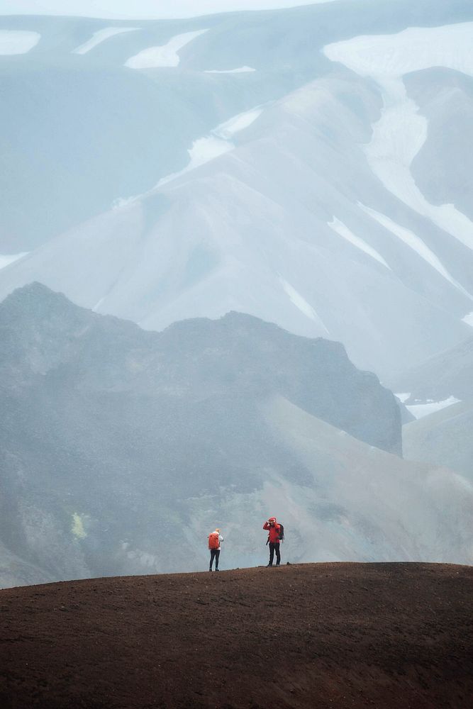 Couple at Landmannalaugar in the Fjallabak Nature Reserve, the Highlands of Iceland