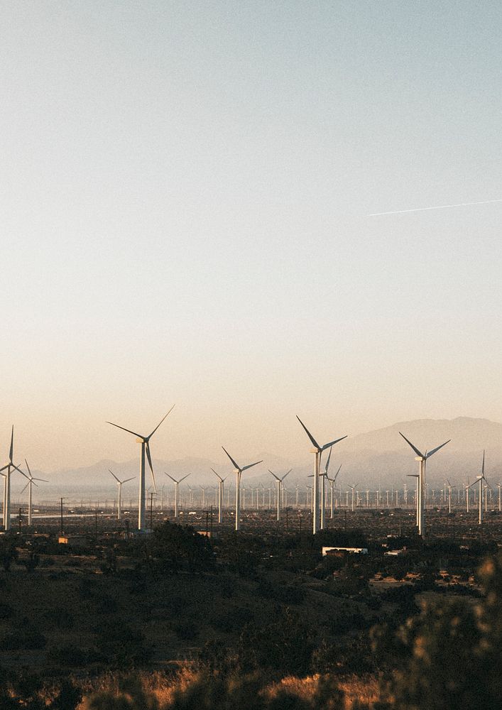 Wind turbines in the Palm Springs desert, USA