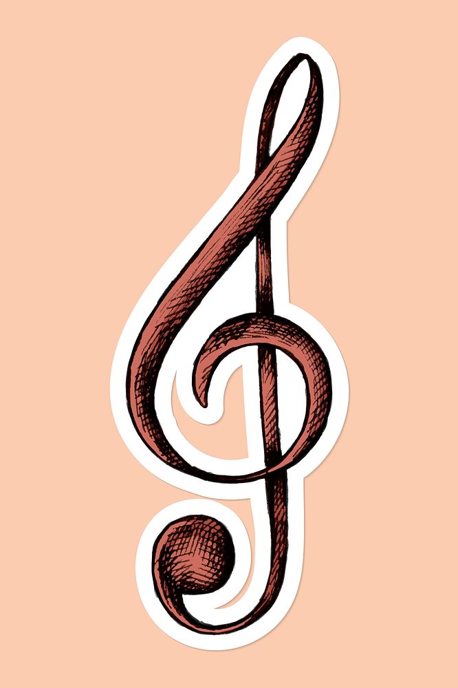 Cartoon orange treble clef note sticker
