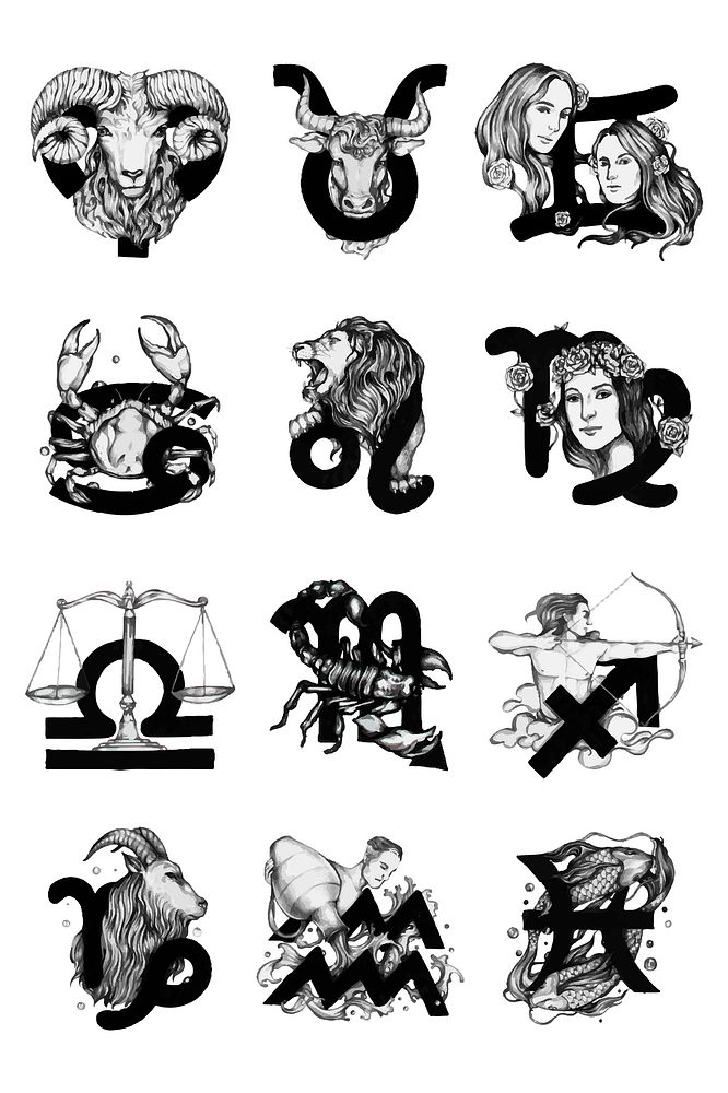 Black horoscope signs  astrological symbol illustration