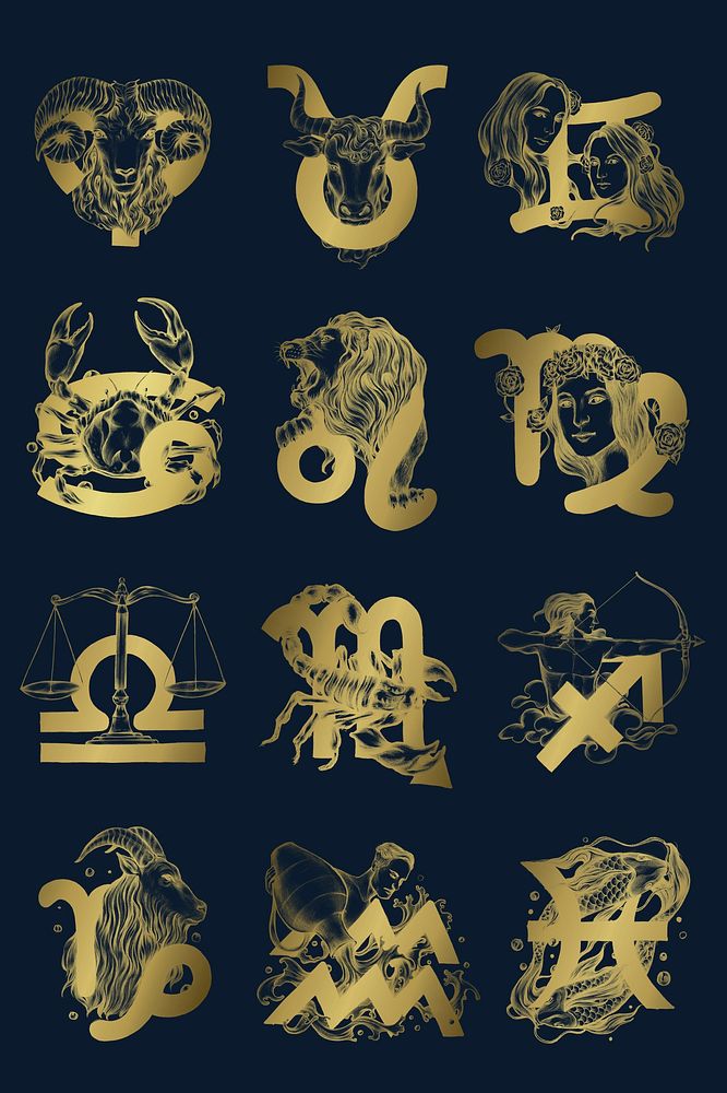 Gold astrological signs horoscope symbol illustration