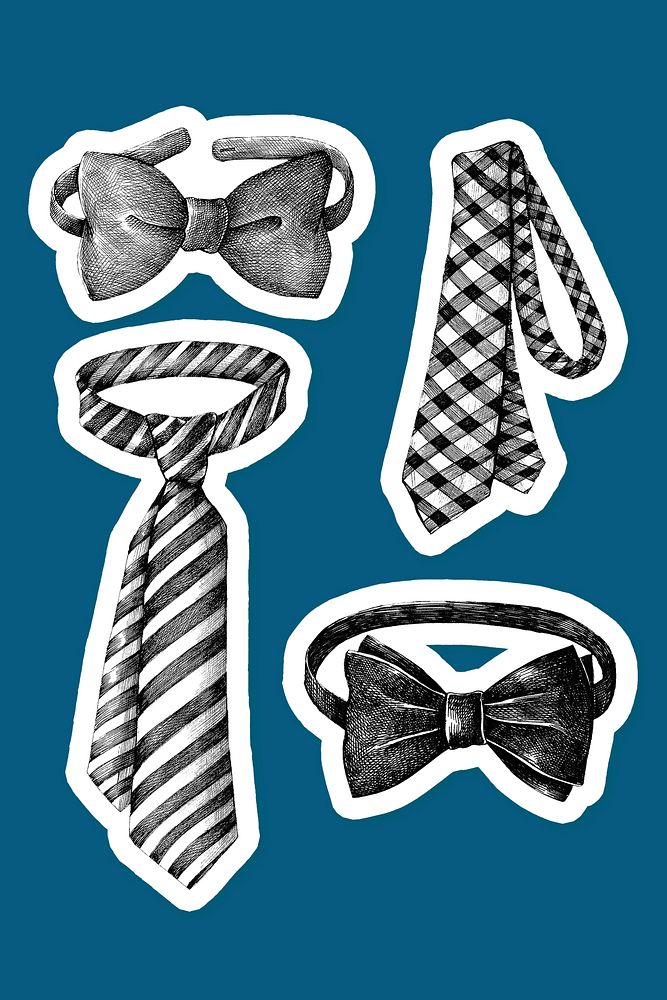 Hand drawn bow and necktie sticker with a white border