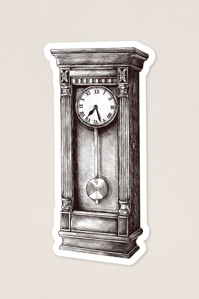 Hand drawn retro longcase clock sticker