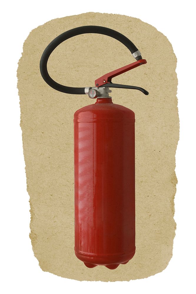 Fire extinguisher collage element, torn paper design 