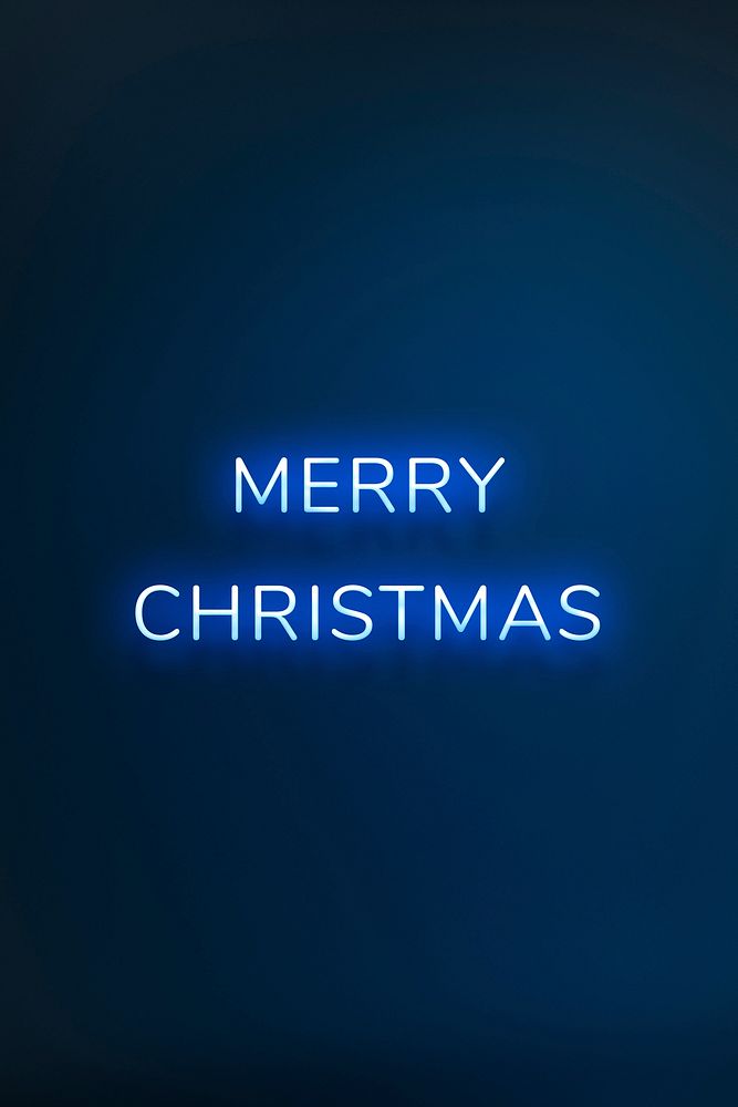 Merry Christmas neon word typography on a blue background