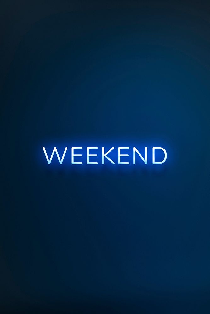 WEEKEND neon word typography on a blue background