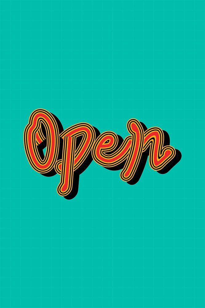 Green and red Open word illustration funky