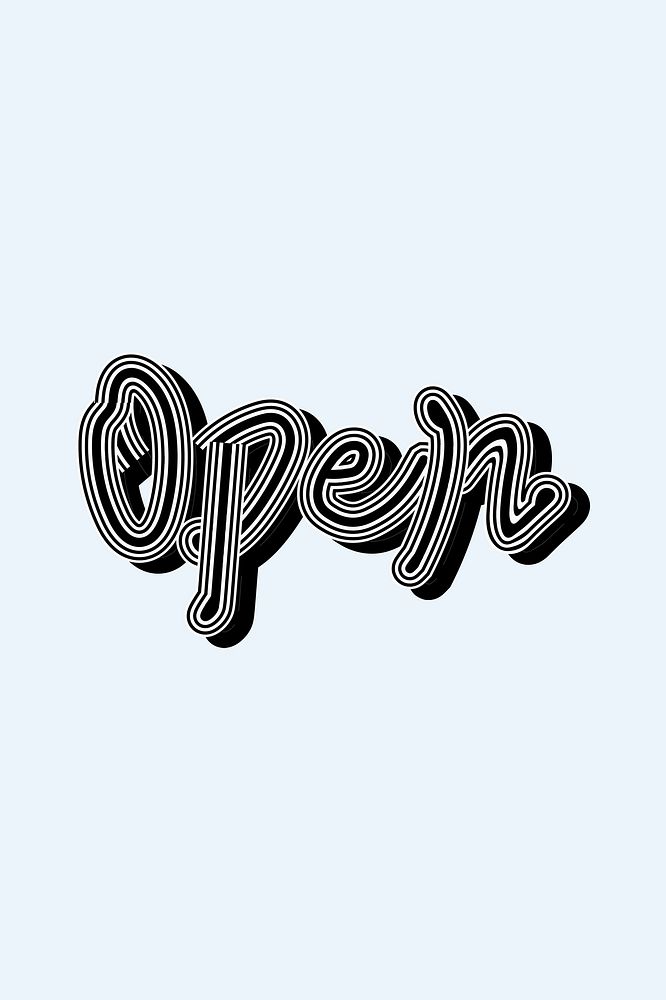 Retro blue Open sign black and white word illustration