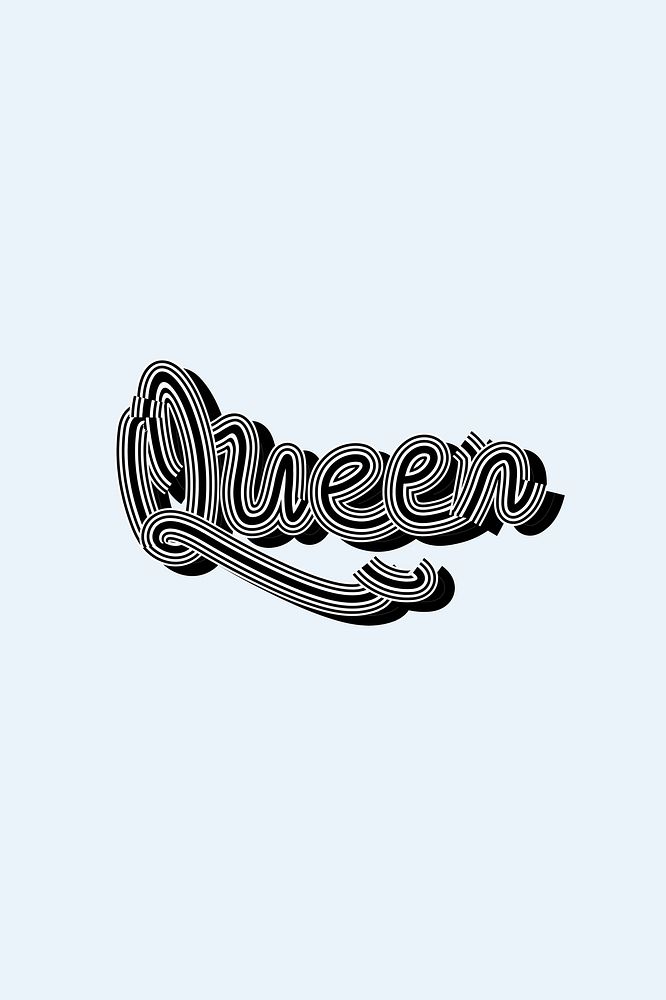Black and white Queen psd retro word illustration