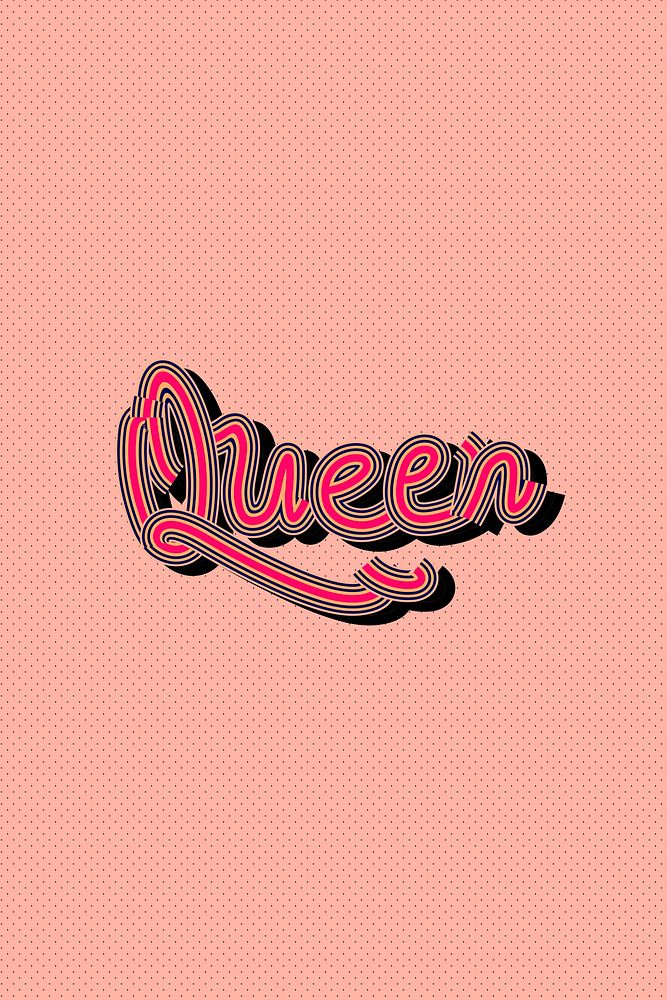 Colorful peachy pink vector Queen word illustration