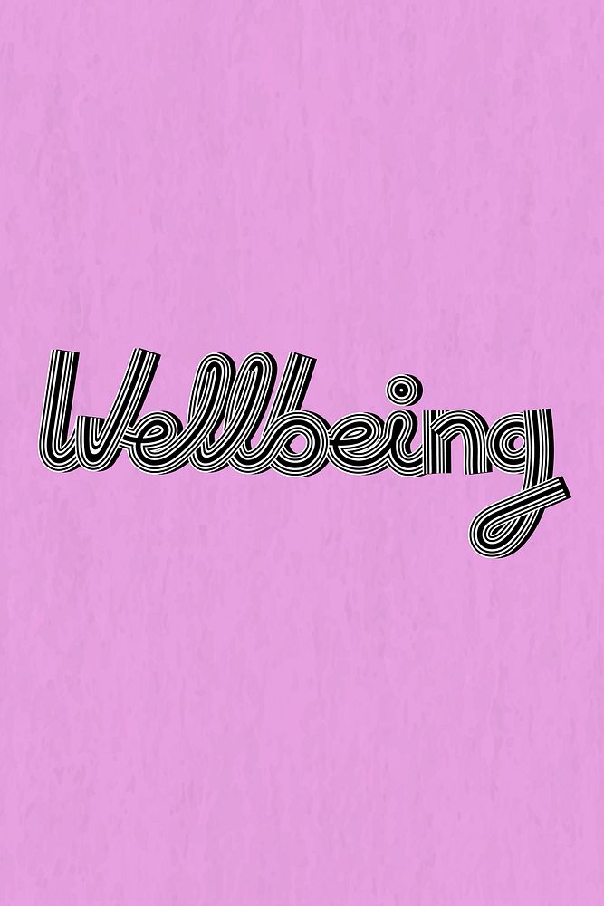 Vector wellbeing word hand drawn concentric font typography