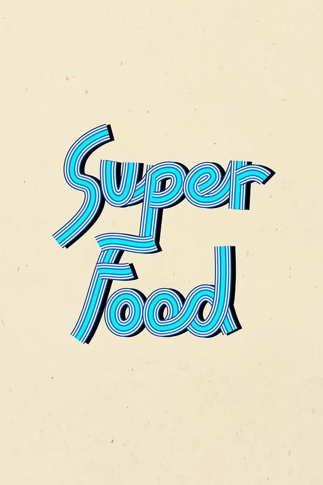 Retro super food health word multi line font typography