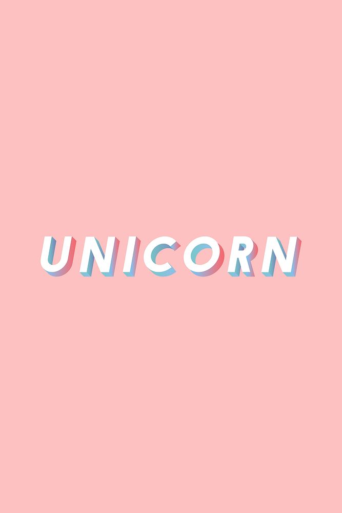 Unicorn word vector 3d italic font typography