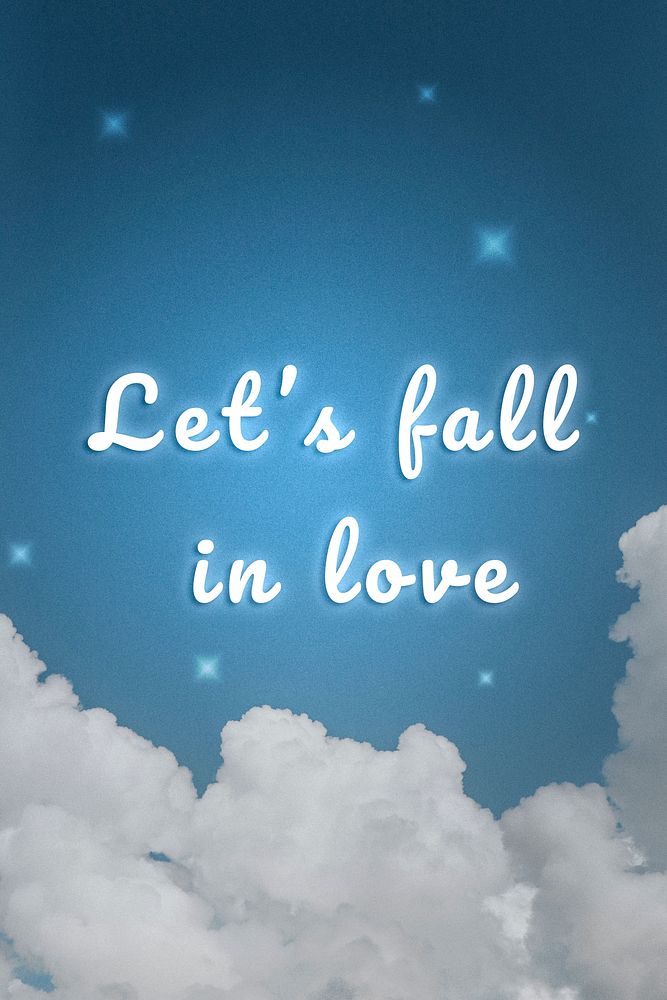 Let's fall in love neon light typography