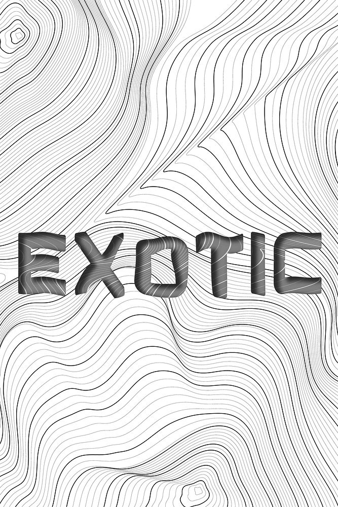 Dark gray exotic word typography on a white topographic background