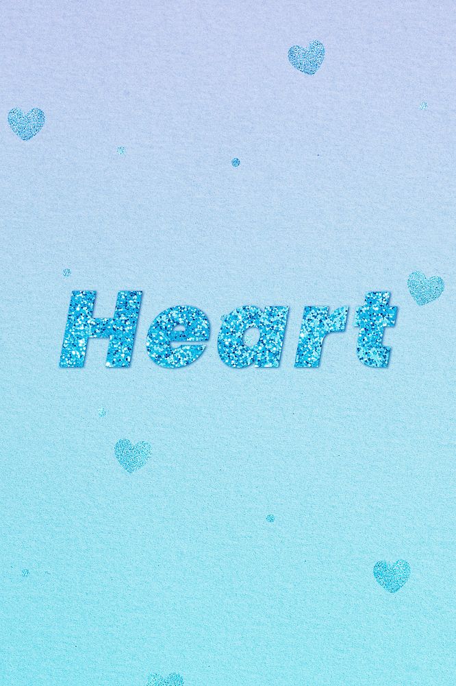 Shimmering heart glitter word font