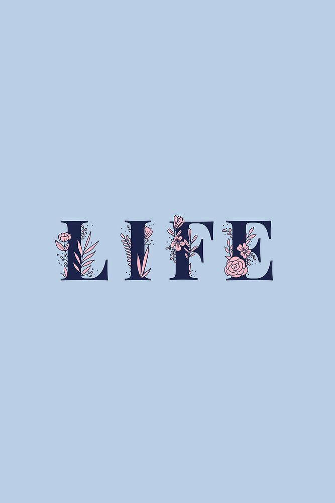 Botanical vector Life text girly style typography font