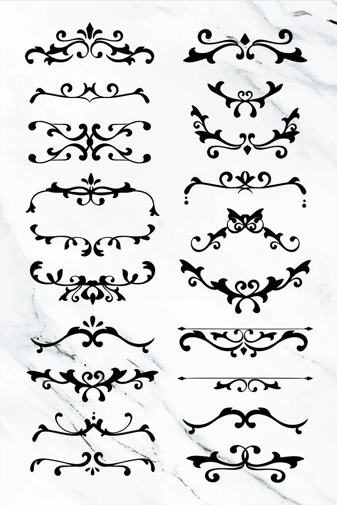 Scroll ornaments frames psd black art deco collection