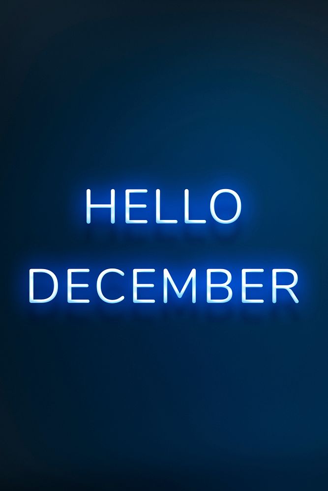 Hello December blue neon typography
