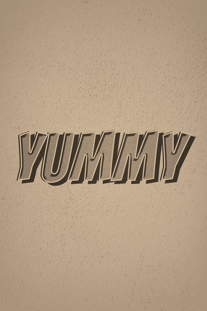 Yummy word retro typography on beige