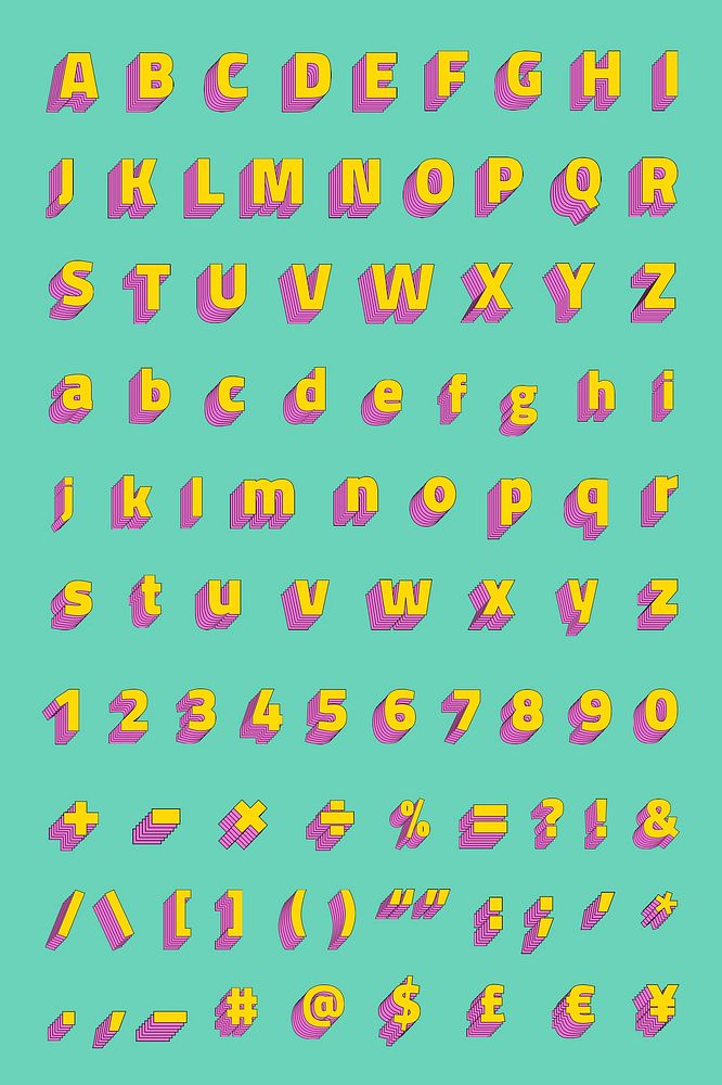 Retro 3d Alphabet set psd typography