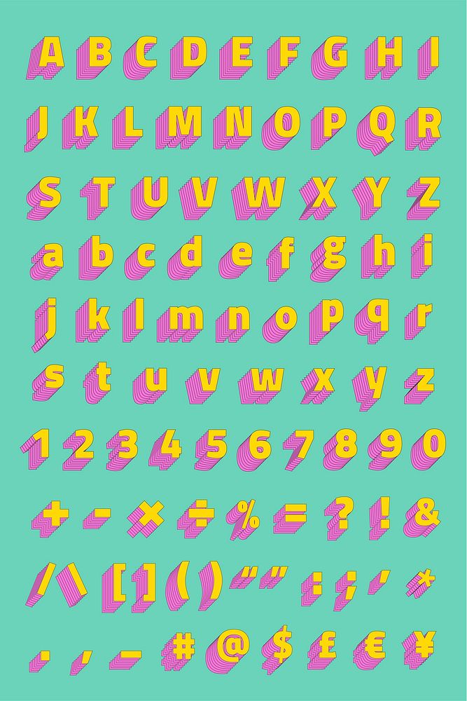 Alphabet set 3d stylized vector typeface