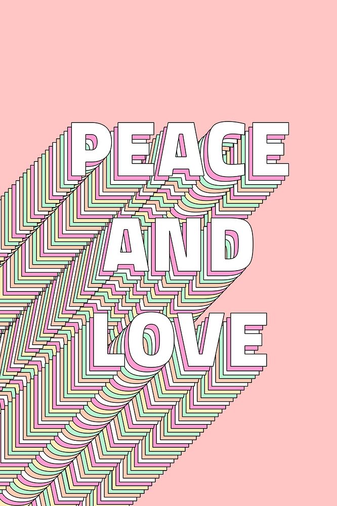 Peace and love layered typography retro word