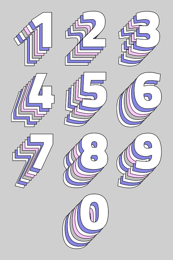 Number set pastel 3d psd stylized typeface