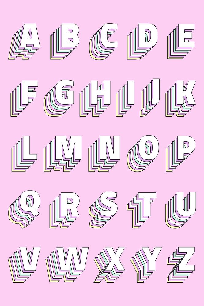 Retro 3d alphabet psd pastel set typography