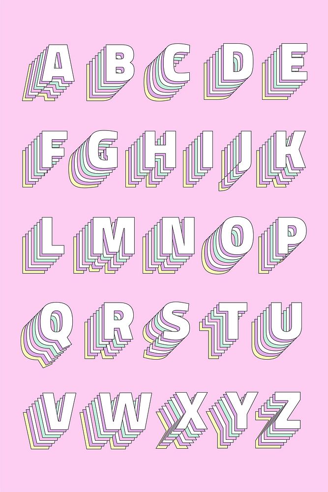 Layered pastel capitalized alphabet vector set
