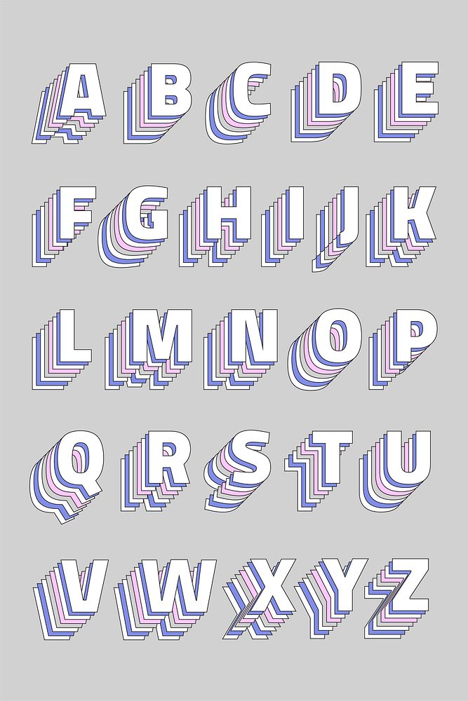 3d layered pastel alphabet vector set