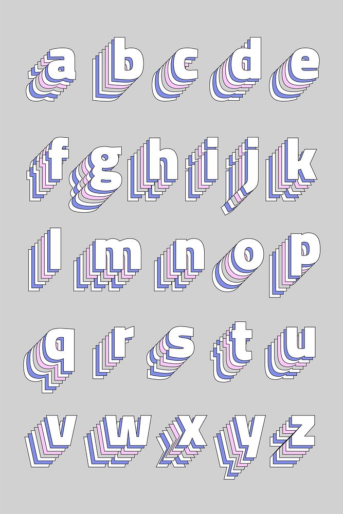 Stacked 3d pastel alphabet vector set font