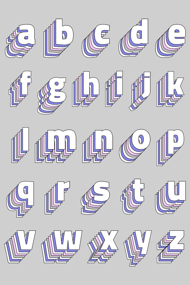 Lowercase pastel alphabet psd set layered typography
