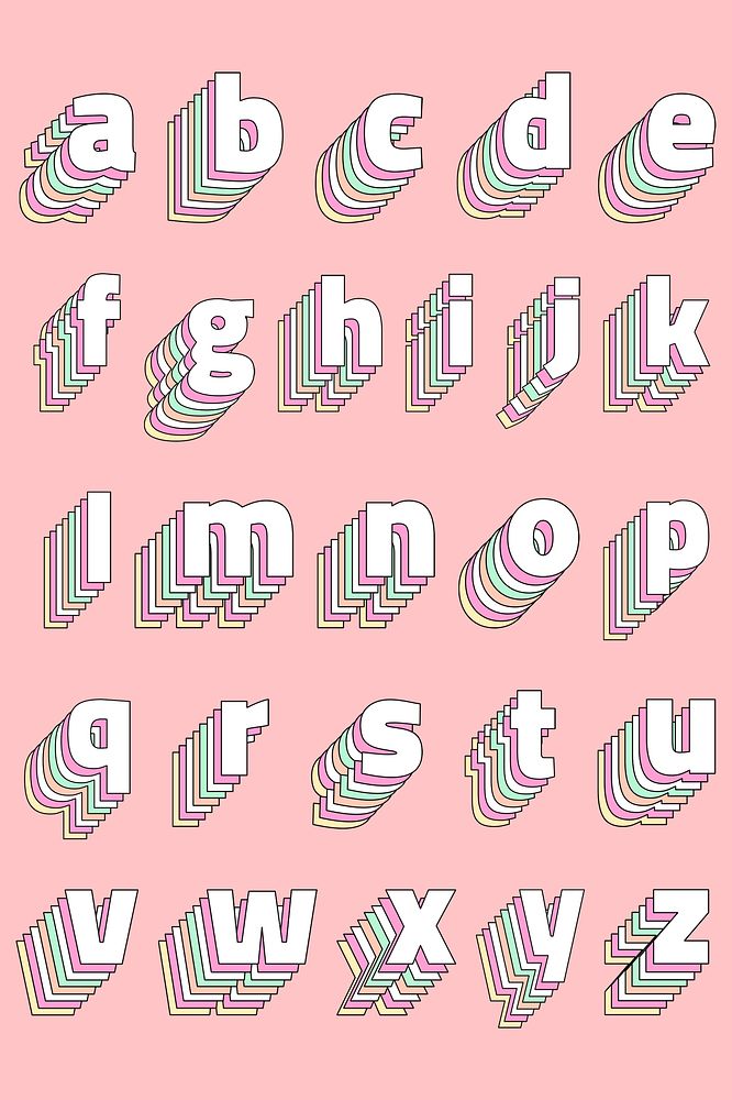 Psd layered pastel alphabet set typography