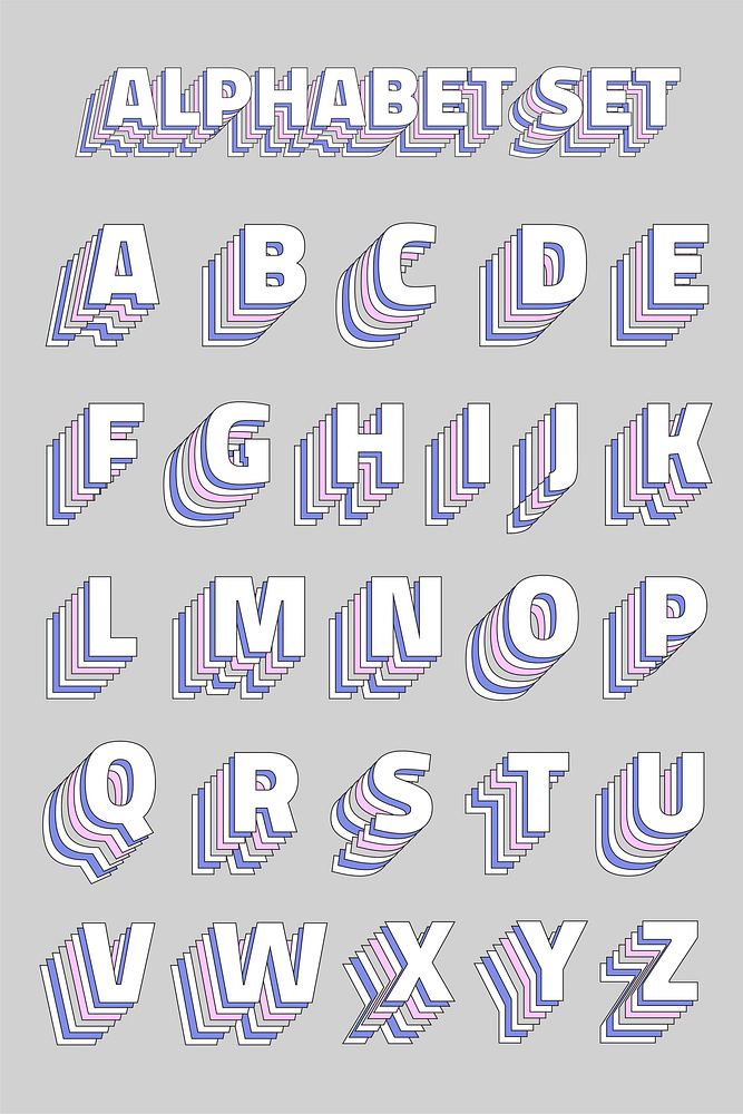 Layered vector pastel vintage alphabet font set