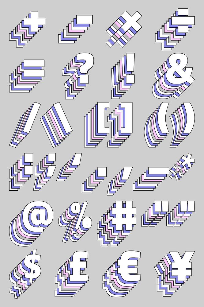 Layered symbol set psd pastel stylized typography