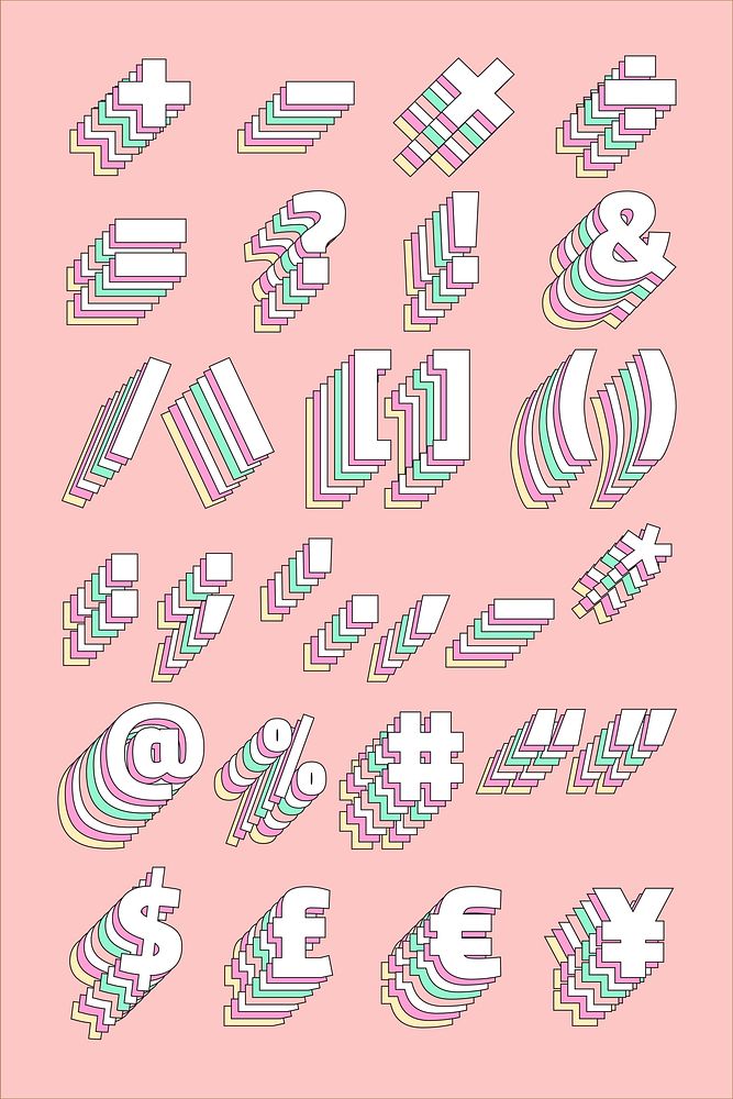 3d pastel symbol set vector retro typography