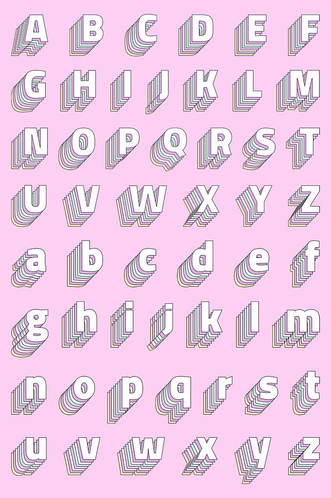 3d pastel uppercase lowercase psd alphabet set typography